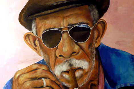 Bildvorlage einer Bronzefigur von einem rauchenden Mann mit Sonnenbrille