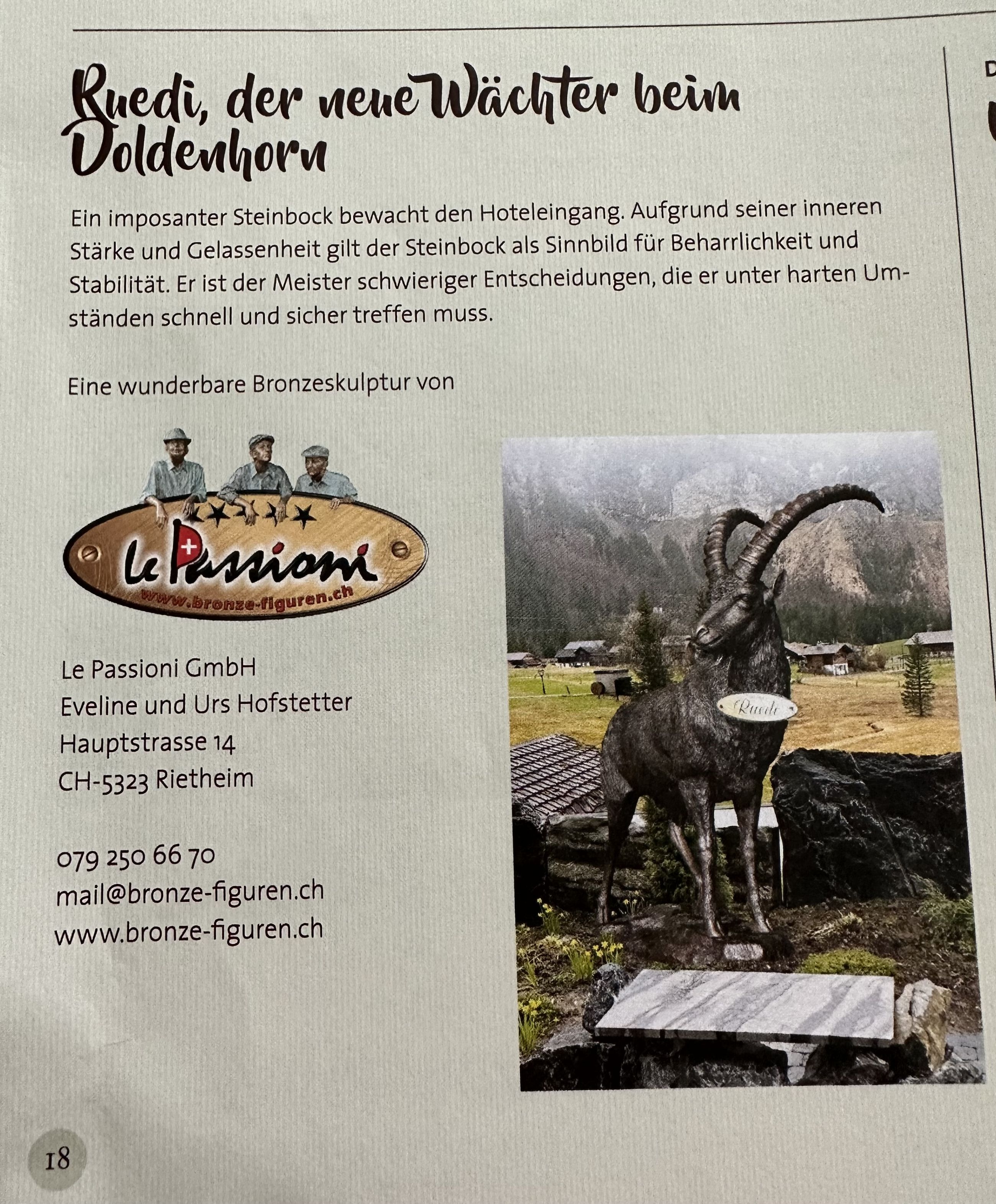 Hotel Dolderhorn Bronze Steinbock